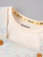 Popees Baby Boys Printed Dungaree Set with Full Sleeve T-Shirt | Soft Cotton 2-Piece Outfit | Alphabet Print Romper Set | 0–9 Months