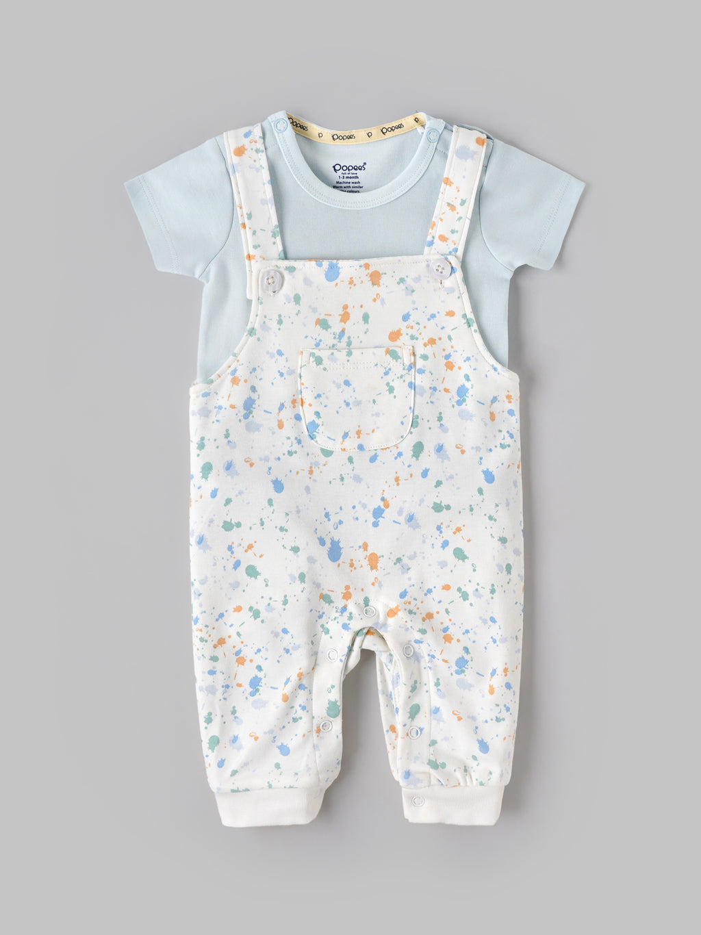 Popees Baby Boys Printed Cotton Dungaree Set with Half Sleeve T-Shirt |  0–9 Months