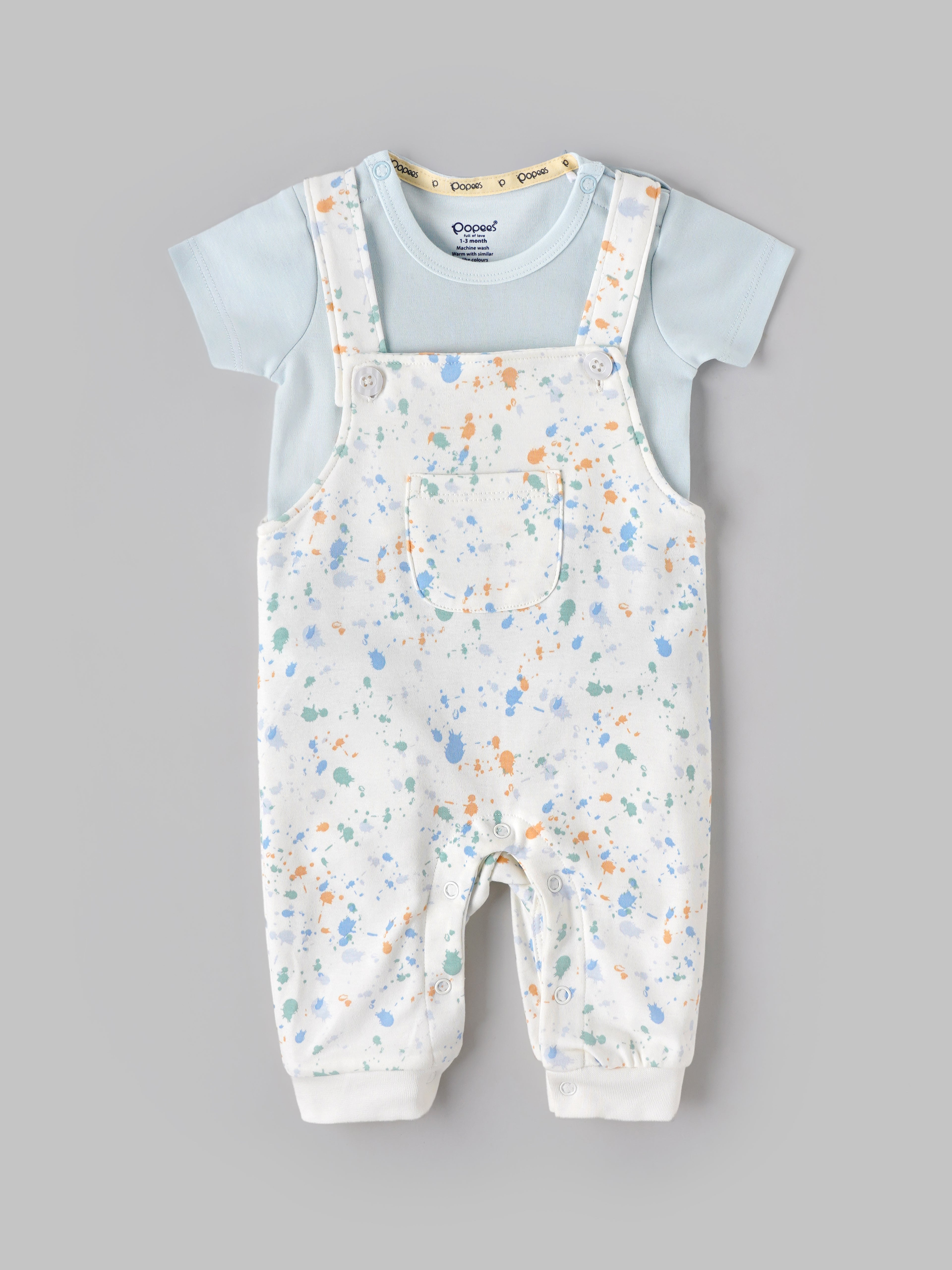 Popees Baby Boys Printed Cotton Dungaree Set with Half Sleeve T-Shirt |  0–9 Months