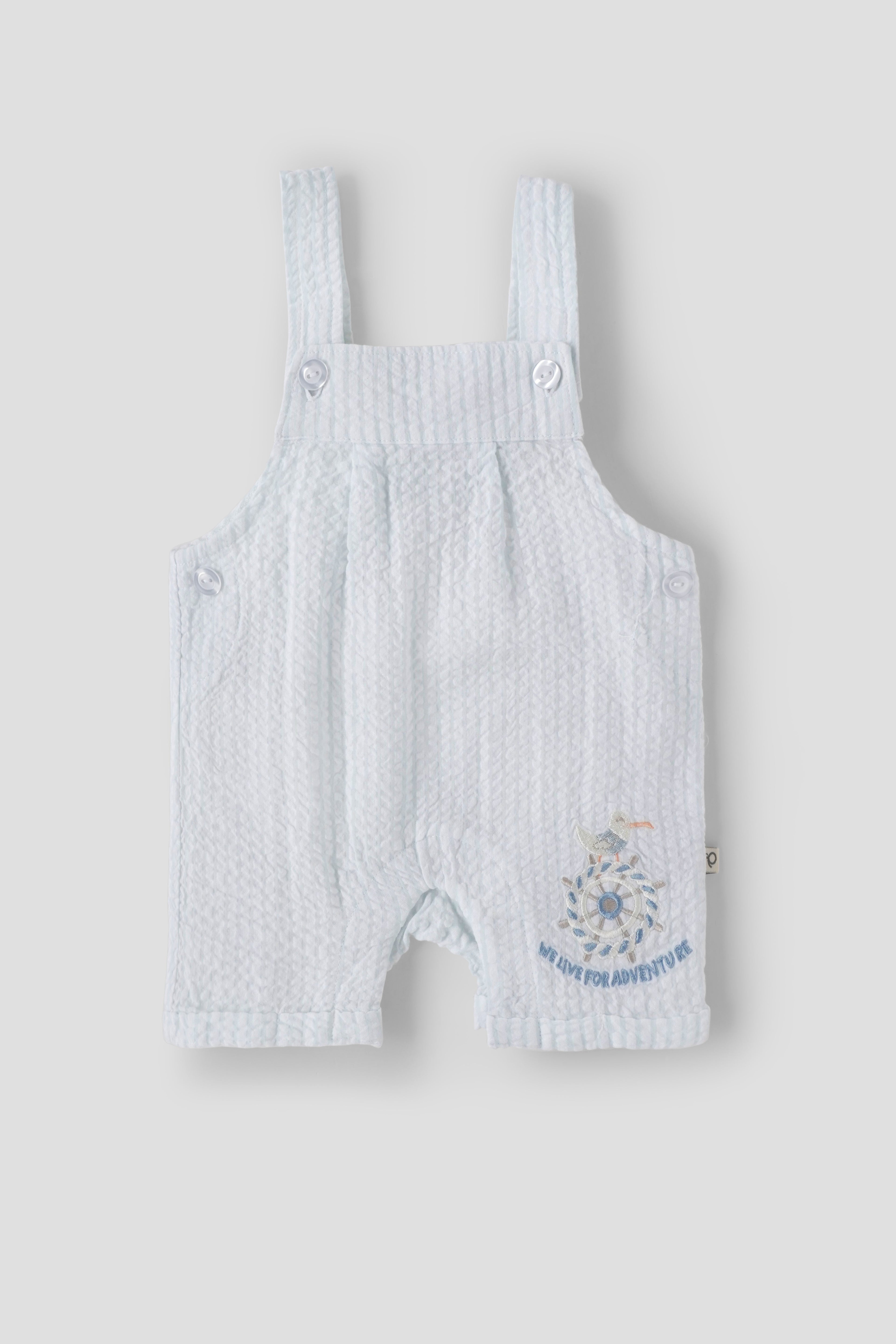 Popees Baby Boys Cotton Dungaree Romper Set with T-Shirt| Newborn–9M, Summer Outfit