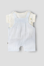 Popees Baby Boys Cotton Dungaree Romper Set with T-Shirt| Newborn–9M, Summer Outfit