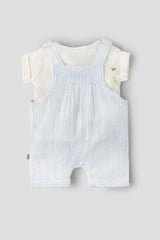 Popees Baby Boys Cotton Dungaree Romper Set with T-Shirt| Newborn–9M, Summer Outfit