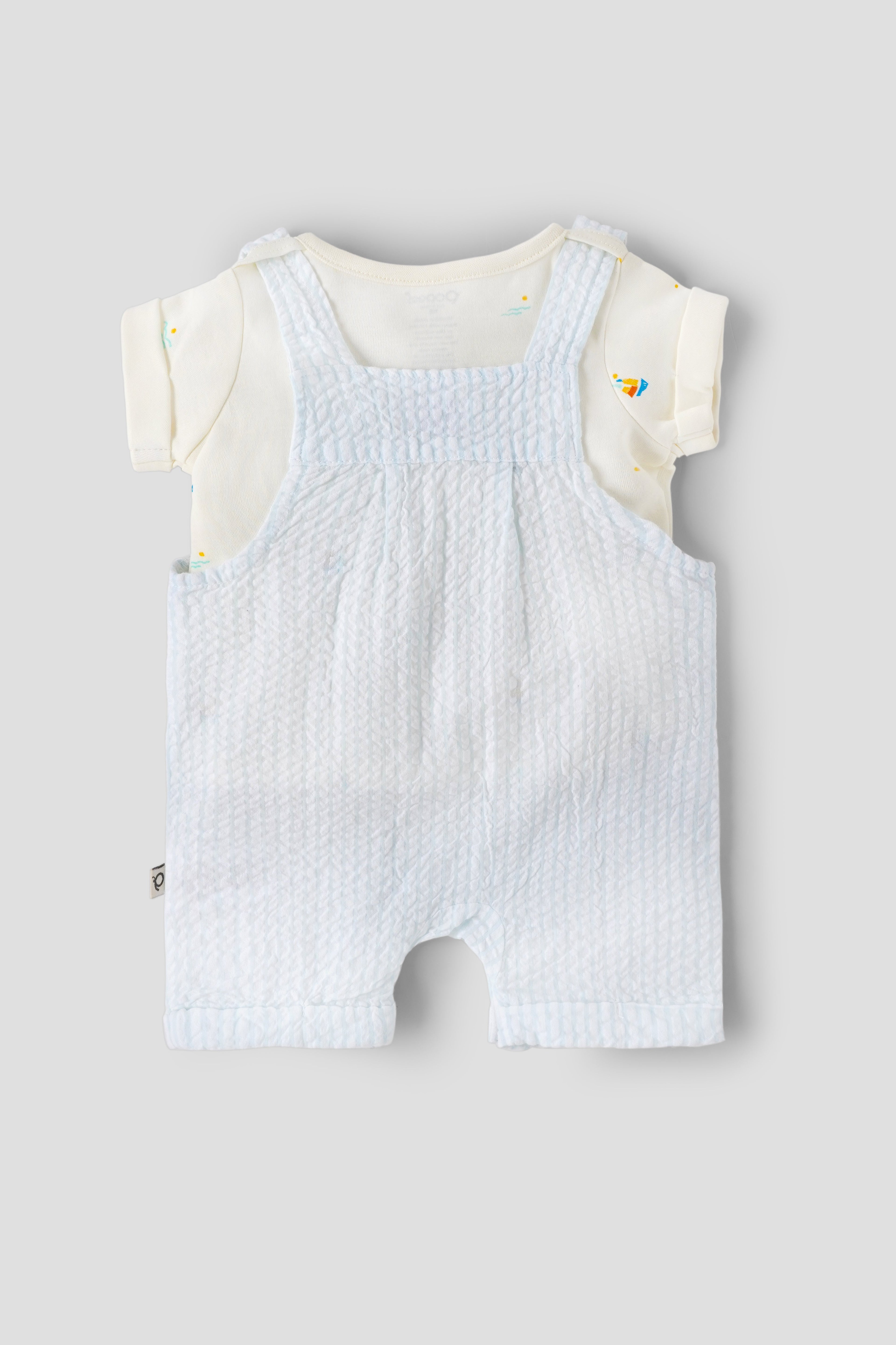 Popees Baby Boys Cotton Dungaree Romper Set with T-Shirt| Newborn–9M, Summer Outfit