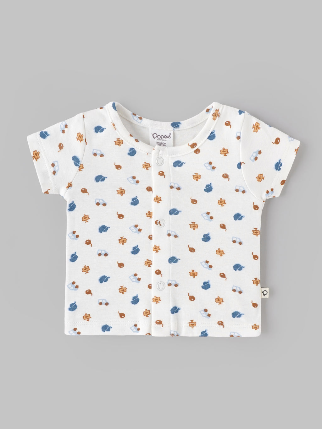 Popees Baby Boys Printed Bamboo Cotton Jabla | Soft Half Sleeve Front Open Baby Top for Newborns & Infants