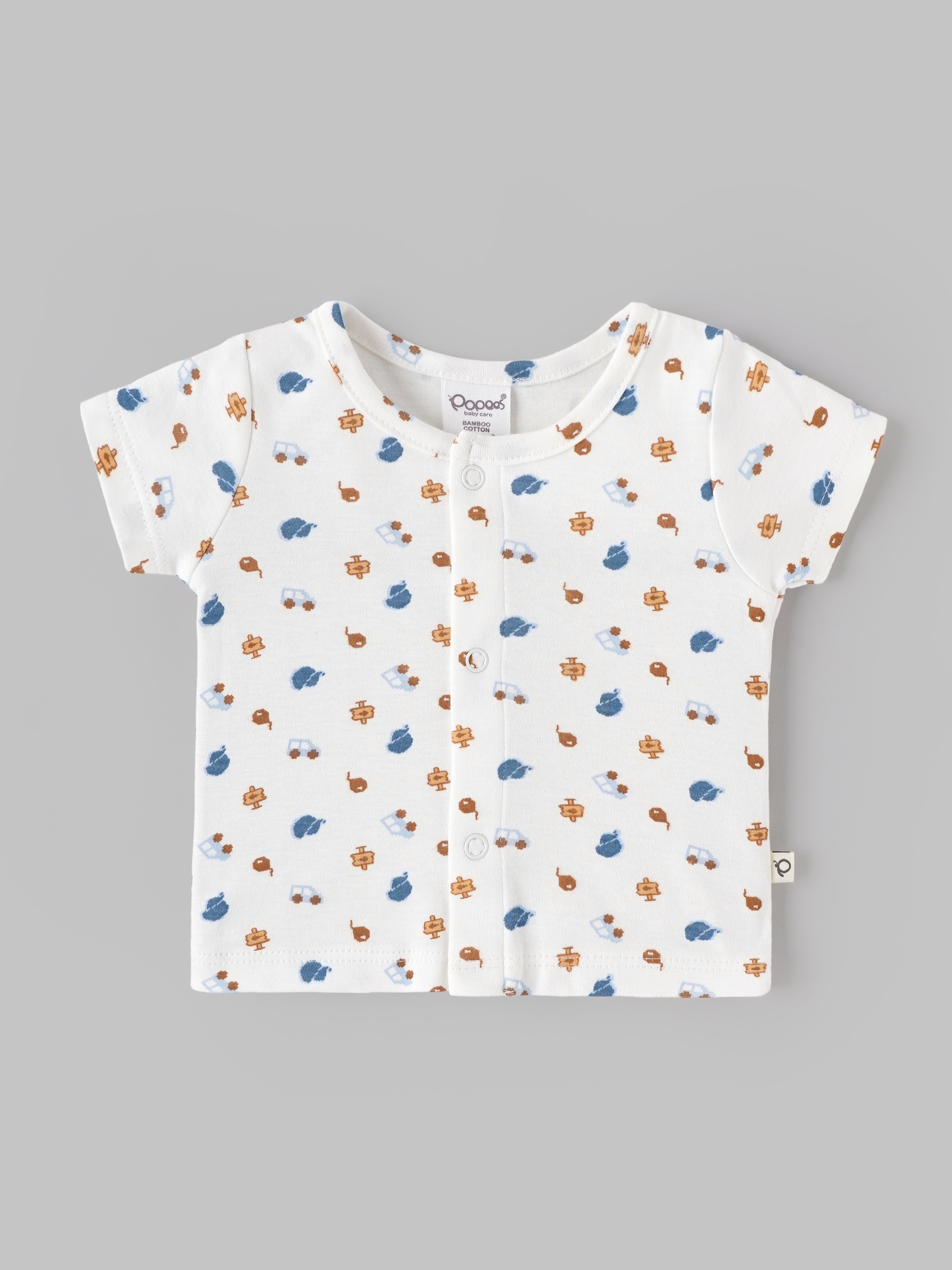 Popees Baby Boys Printed Bamboo Cotton Jabla | Soft Half Sleeve Front Open Baby Top for Newborns & Infants