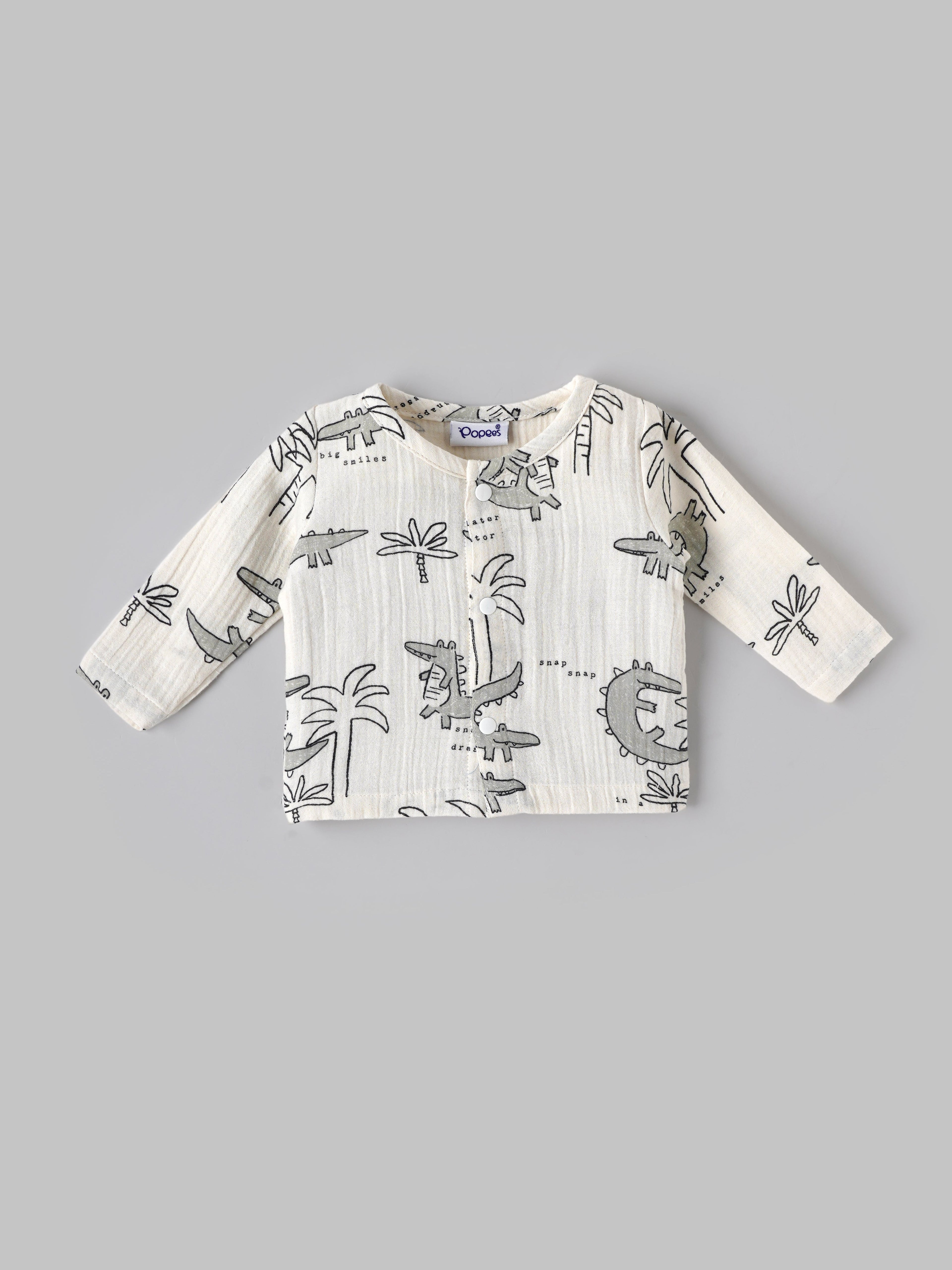 Popees Baby Boys Full Sleeve Muslin Cotton Jhabla| Off-White| 0-12 Months
