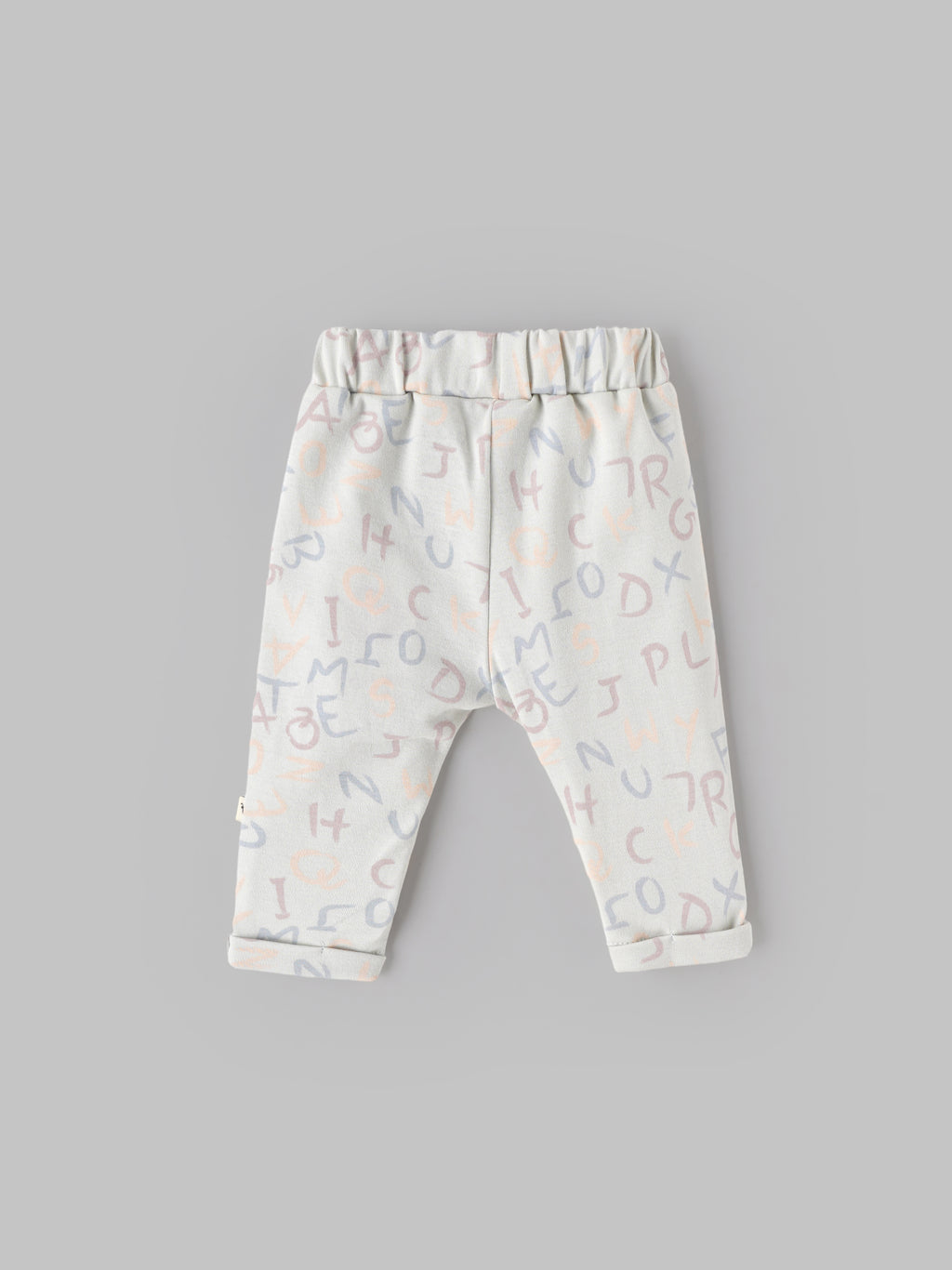 Popees Baby Boys Printed Cotton Pants | White with Pastel Alphabet Print Casual Bottom Wear | NB-9 Months