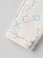 Popees Baby Boys Printed Cotton Pants | White with Pastel Alphabet Print Casual Bottom Wear | NB-9 Months