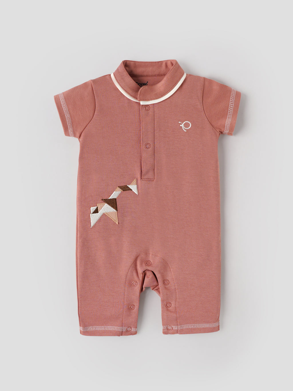 Popees Baby Boys Half Sleeve Romper |Geometric Embroidered |NB–9 Months