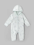 Popees Baby Boys Soft & Comfortable Printed Hooded Romper | Full Sleeve Leaf Print Romper with Front Snap Buttons | 0–9 Months