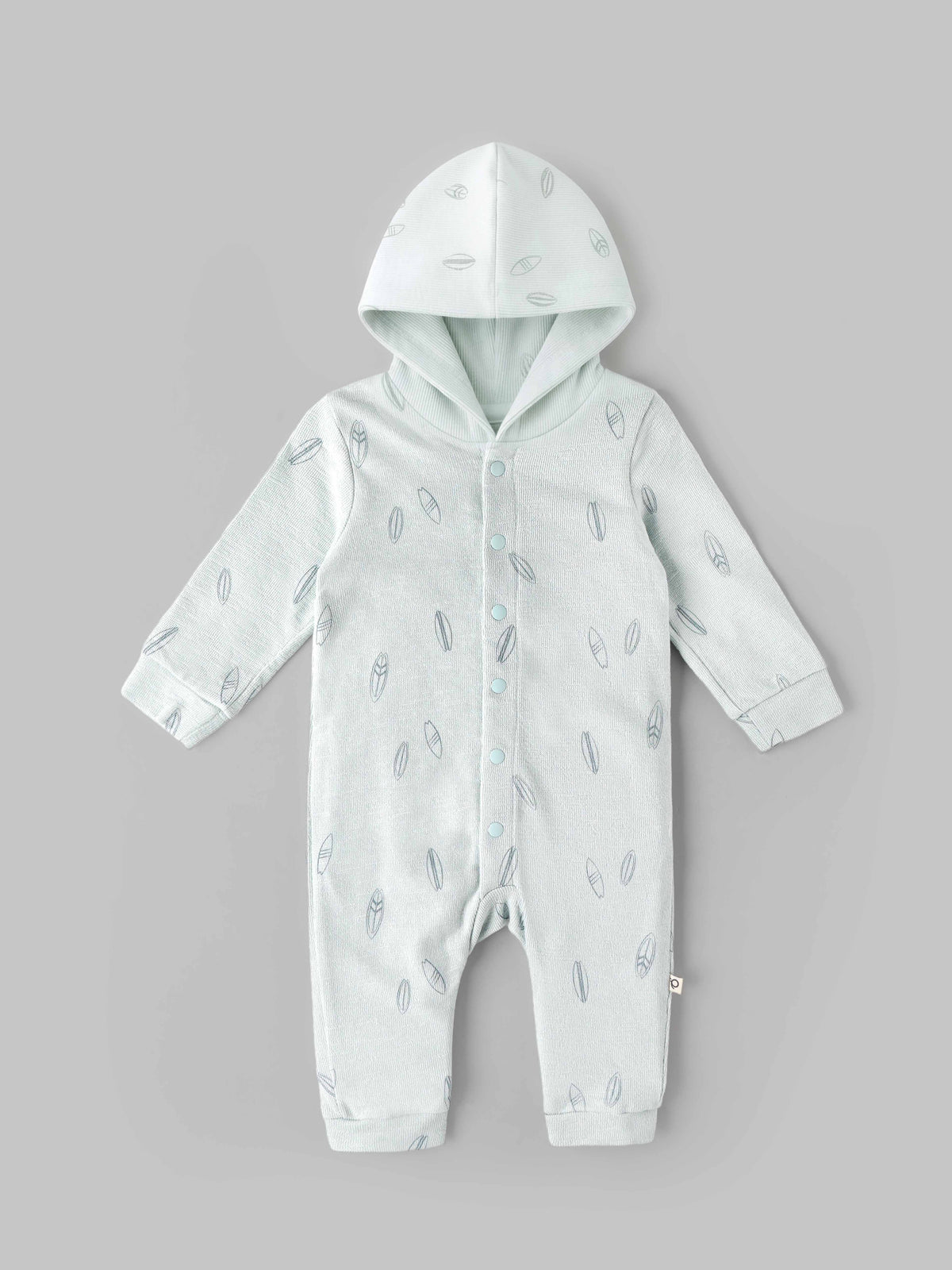Popees Baby Boys Soft & Comfortable Printed Hooded Romper | Full Sleeve Leaf Print Romper with Front Snap Buttons | 0–9 Months