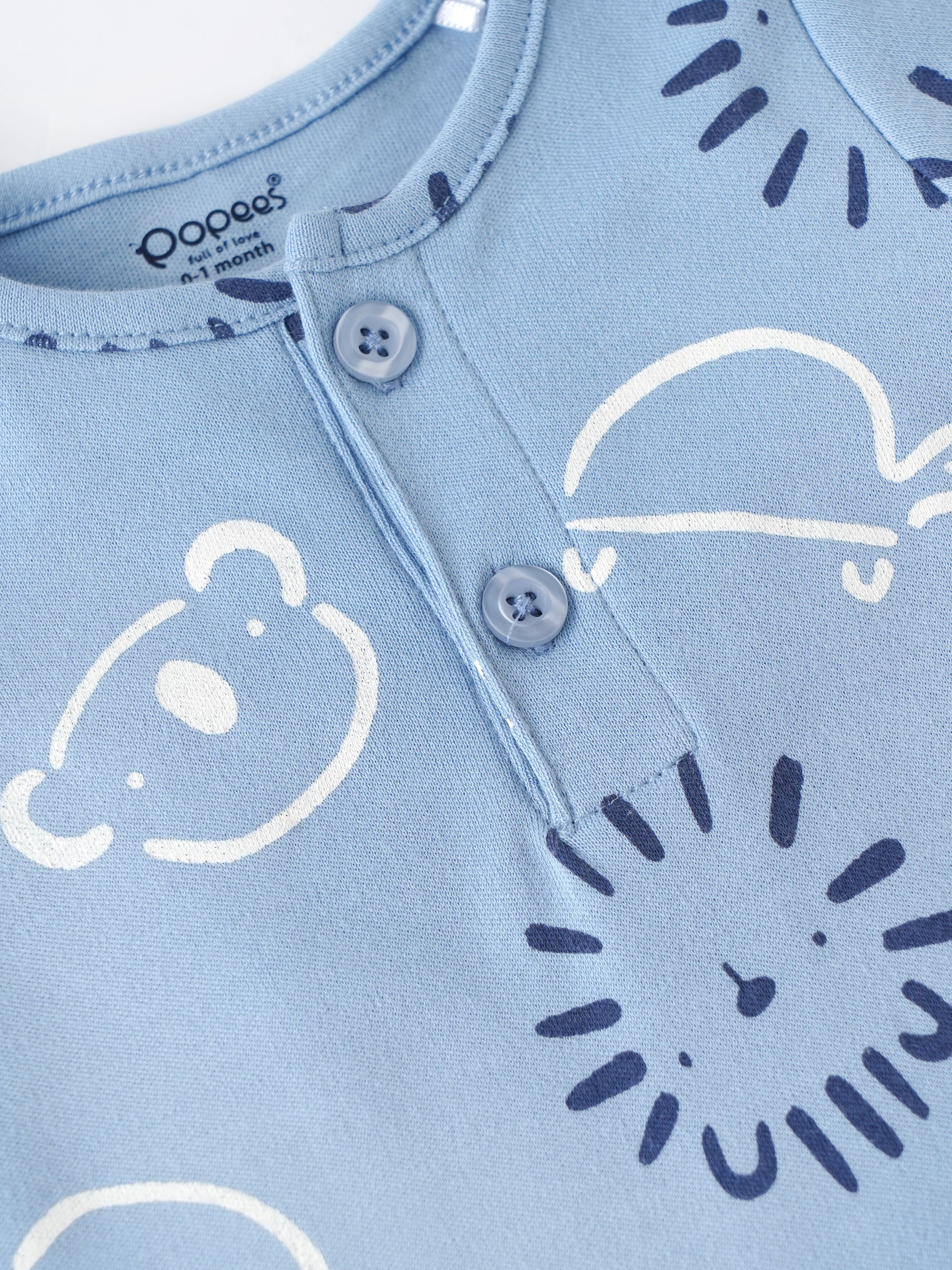 Popees Baby Boys Printed Cotton Romper Set with Cap |Henley Snap Romper (0M–9M)