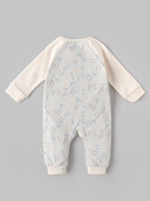 Popees Baby Boys Alphabet Print Cotton Romper | Cream Full Sleeve Front Zip Sleepsuit | NB-9 Month