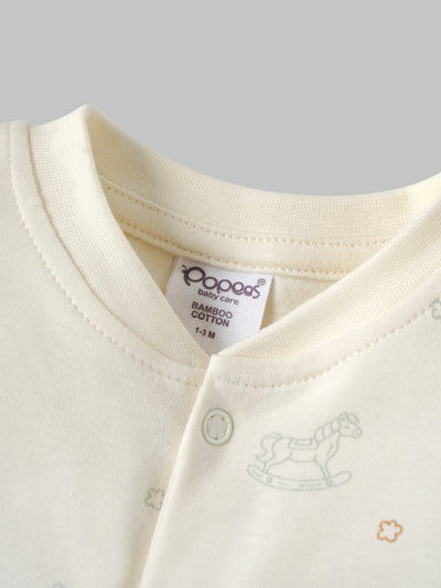 Popees Boys Full-Sleeve Front Open Romper (0-6 Months) Made of Organic Bamboo Cotton Fabric
