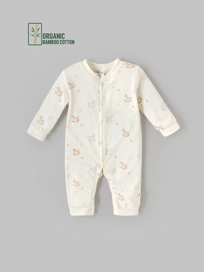 Popees Boys Full-Sleeve Front Open Romper (0-6 Months) Made of Organic Bamboo Cotton Fabric