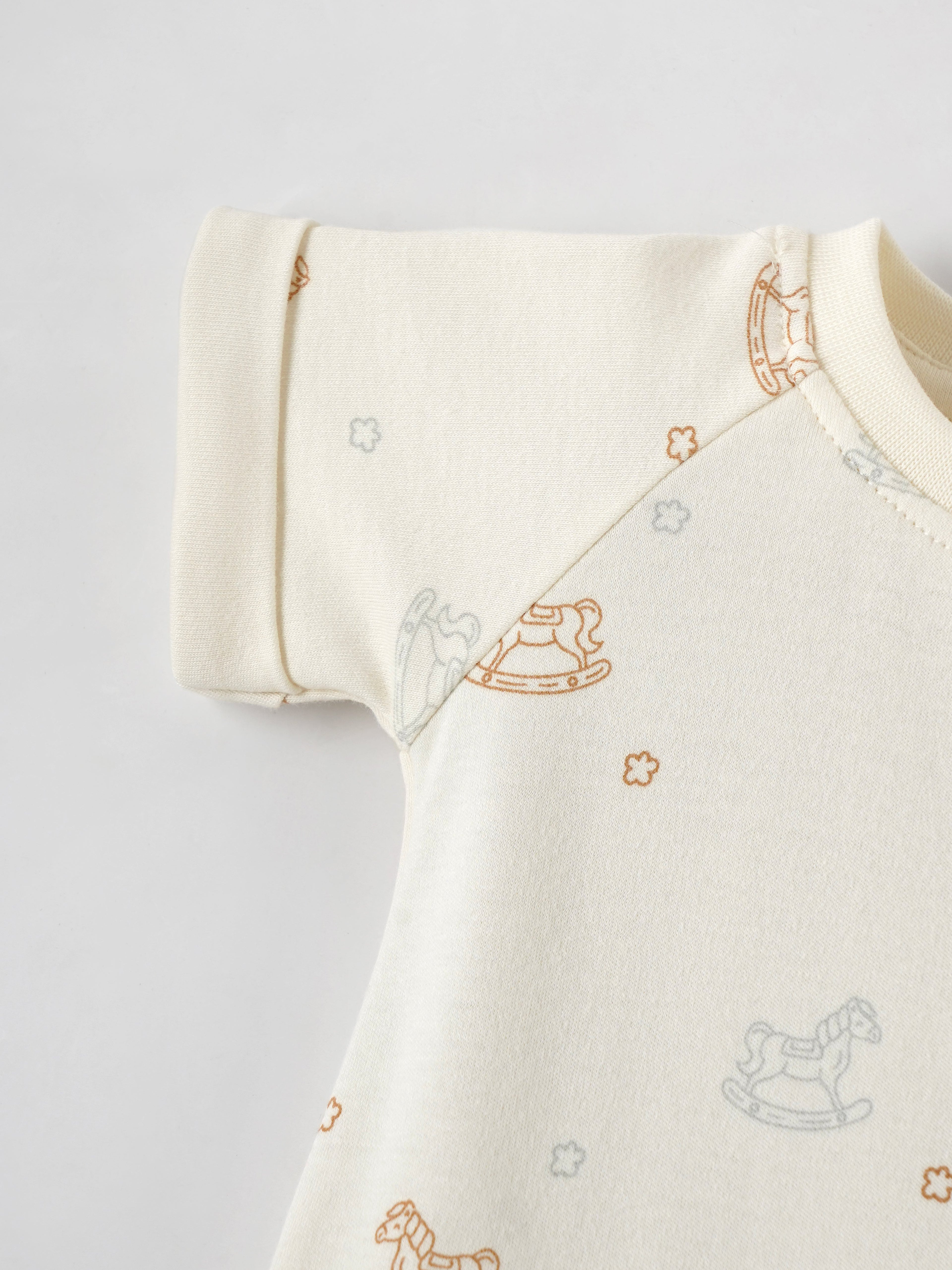 Popees Boys Half-Sleeve Front Open Romper (0-6 Months) Made of Organic Bamboo Cotton Fabric