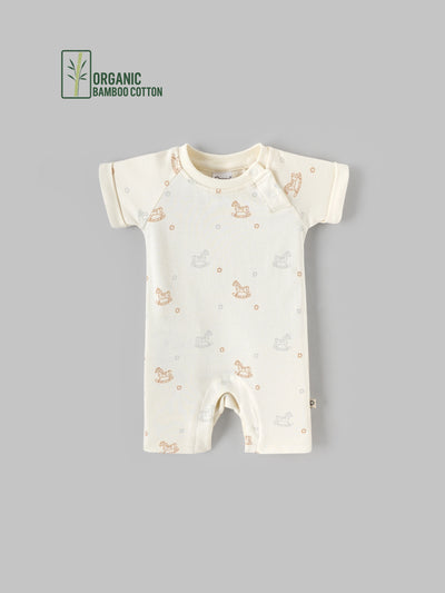 Popees Boys Half-Sleeve Front Open Romper (0-6 Months) Made of Organic Bamboo Cotton Fabric