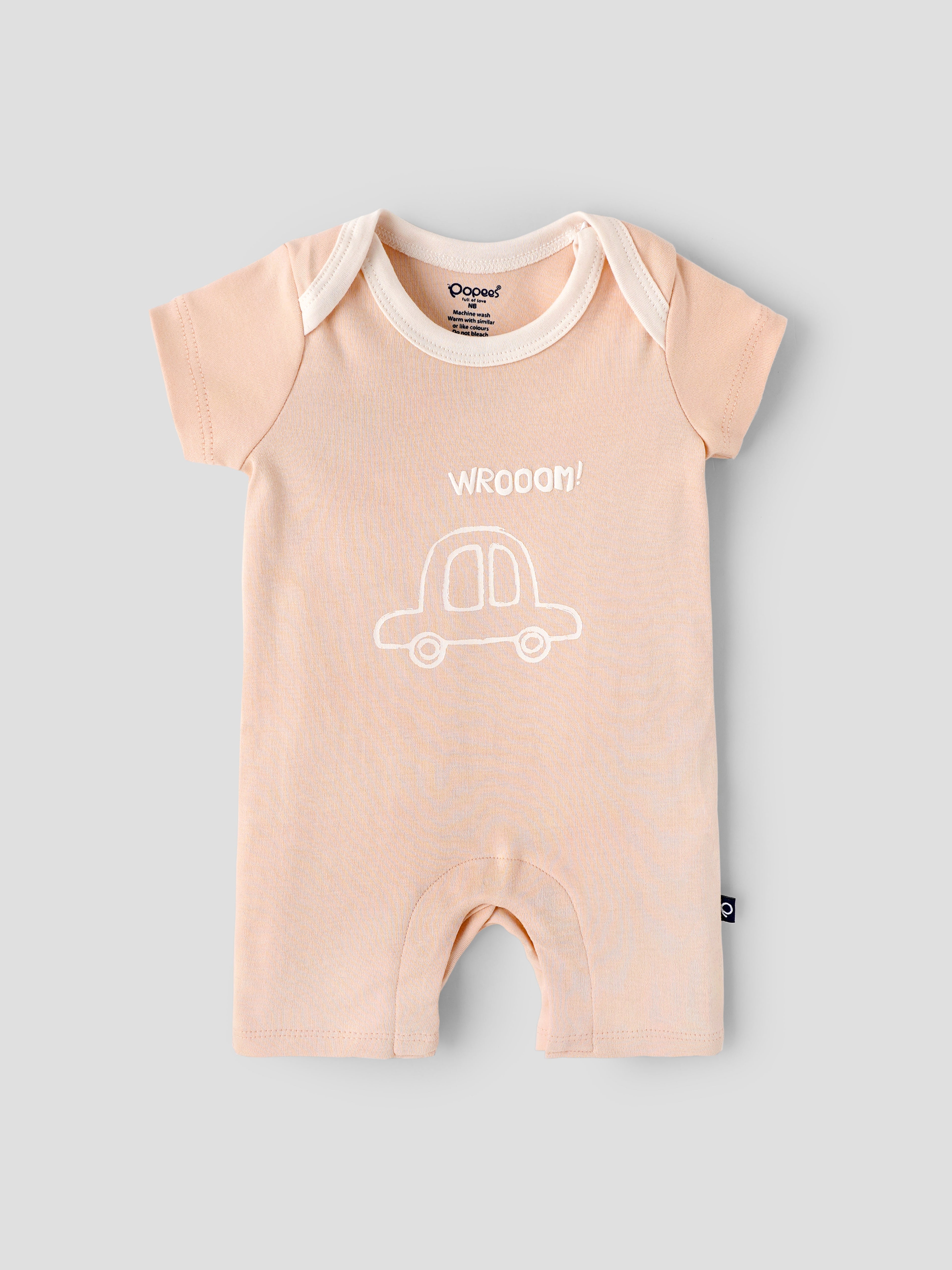 Popees Baby Boys Cotton Car Print Romper| Soft Breathable Short Sleeve Onesie (Tiny, Newborn–6 Months)