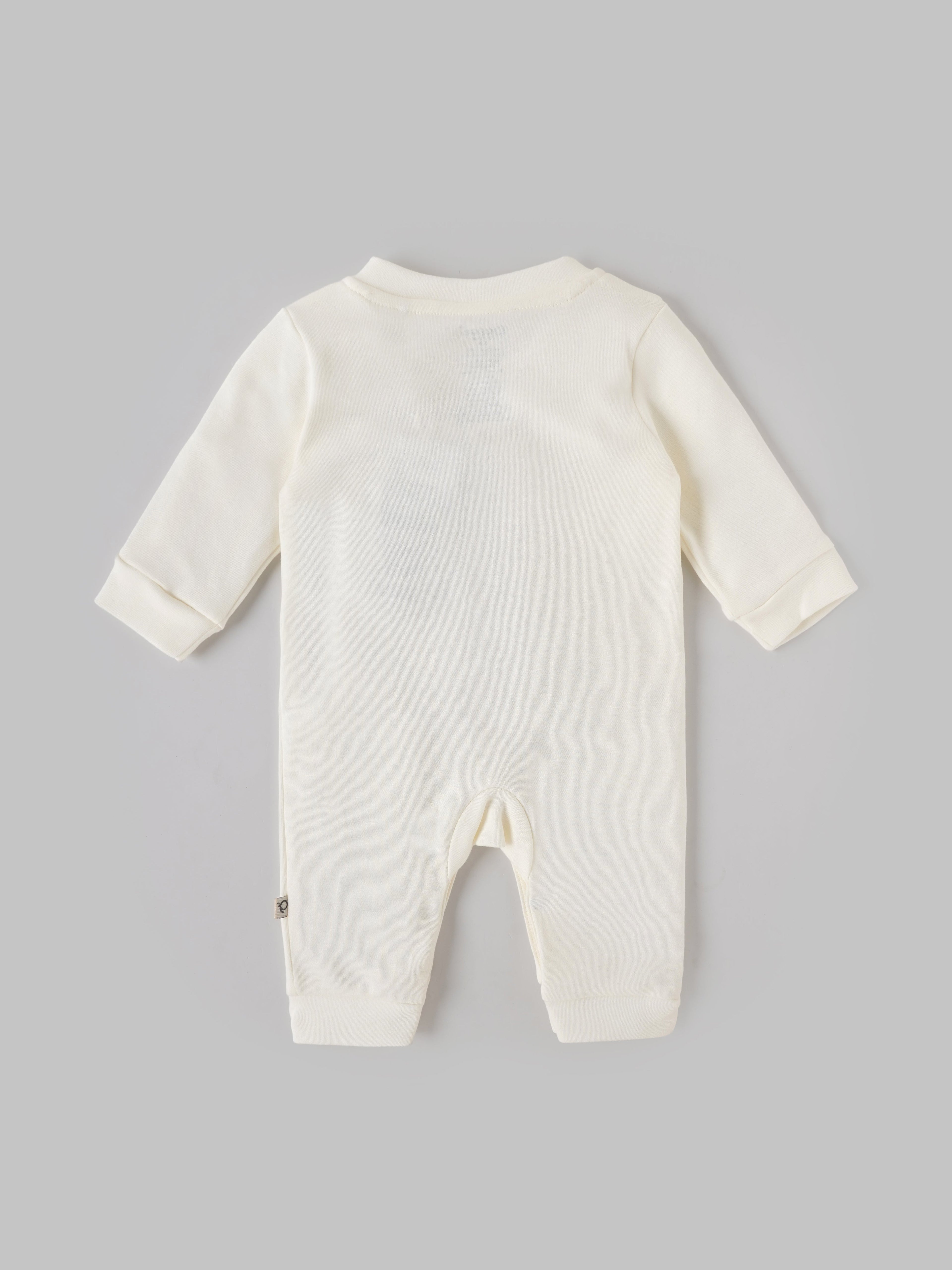 Popees Baby Boys Cotton Full Sleeve Romper| Off White| Tiny Baby, Newborn To 6 Months