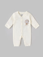 Popees Baby Boys Cotton Full Sleeve Romper| Off White| Tiny Baby, Newborn To 6 Months