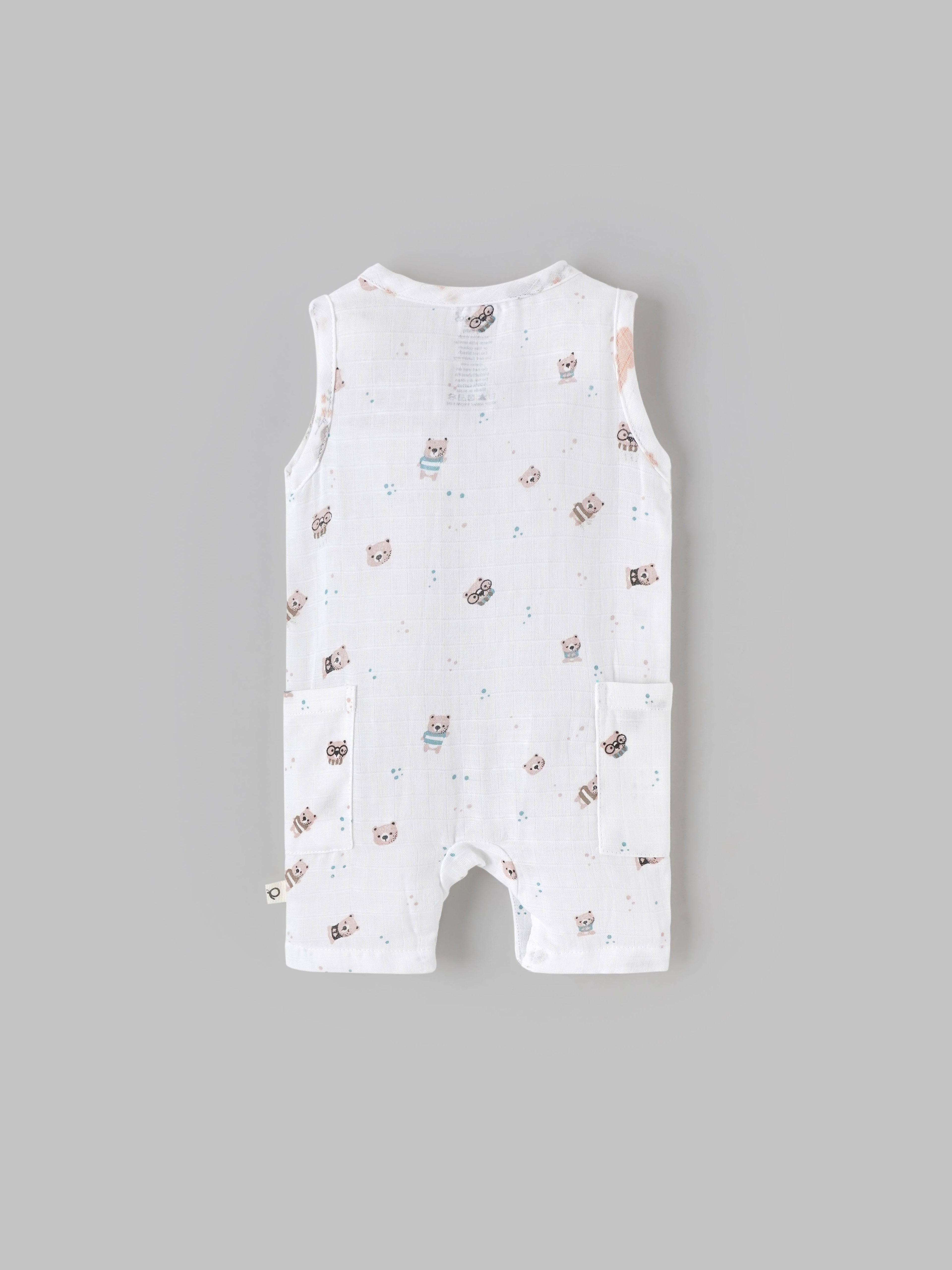 Popees Baby Boys Sleeveless Bear Print Romper| Tiny, 0–6 Months