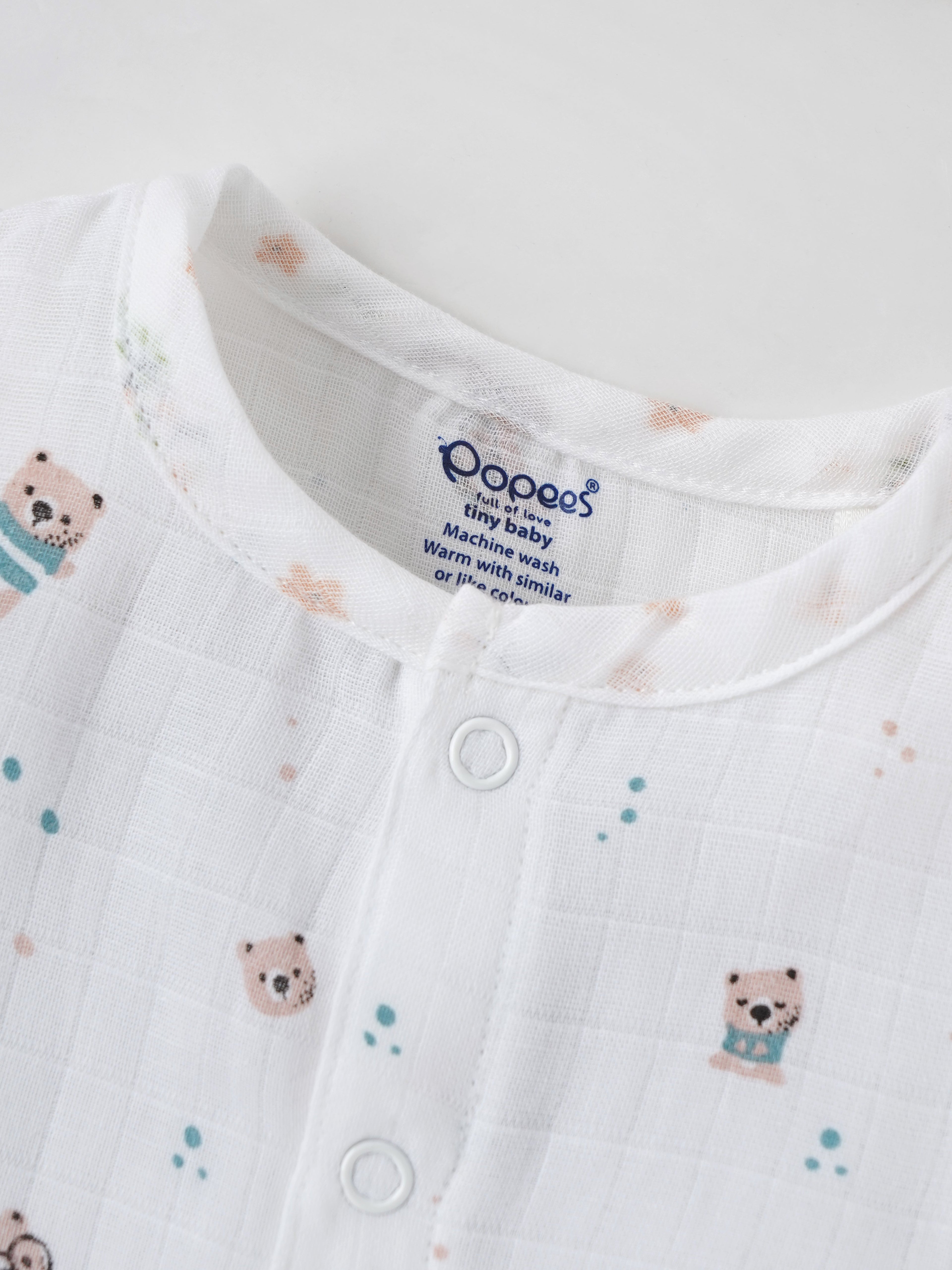 Popees Baby Boys Sleeveless Bear Print Romper| Tiny, 0–6 Months