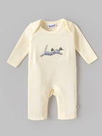 Popees Baby Boys Waffle Knit Romper | Soft Cotton Long Sleeve One-Piece with Train Embroidery |0–9 Months
