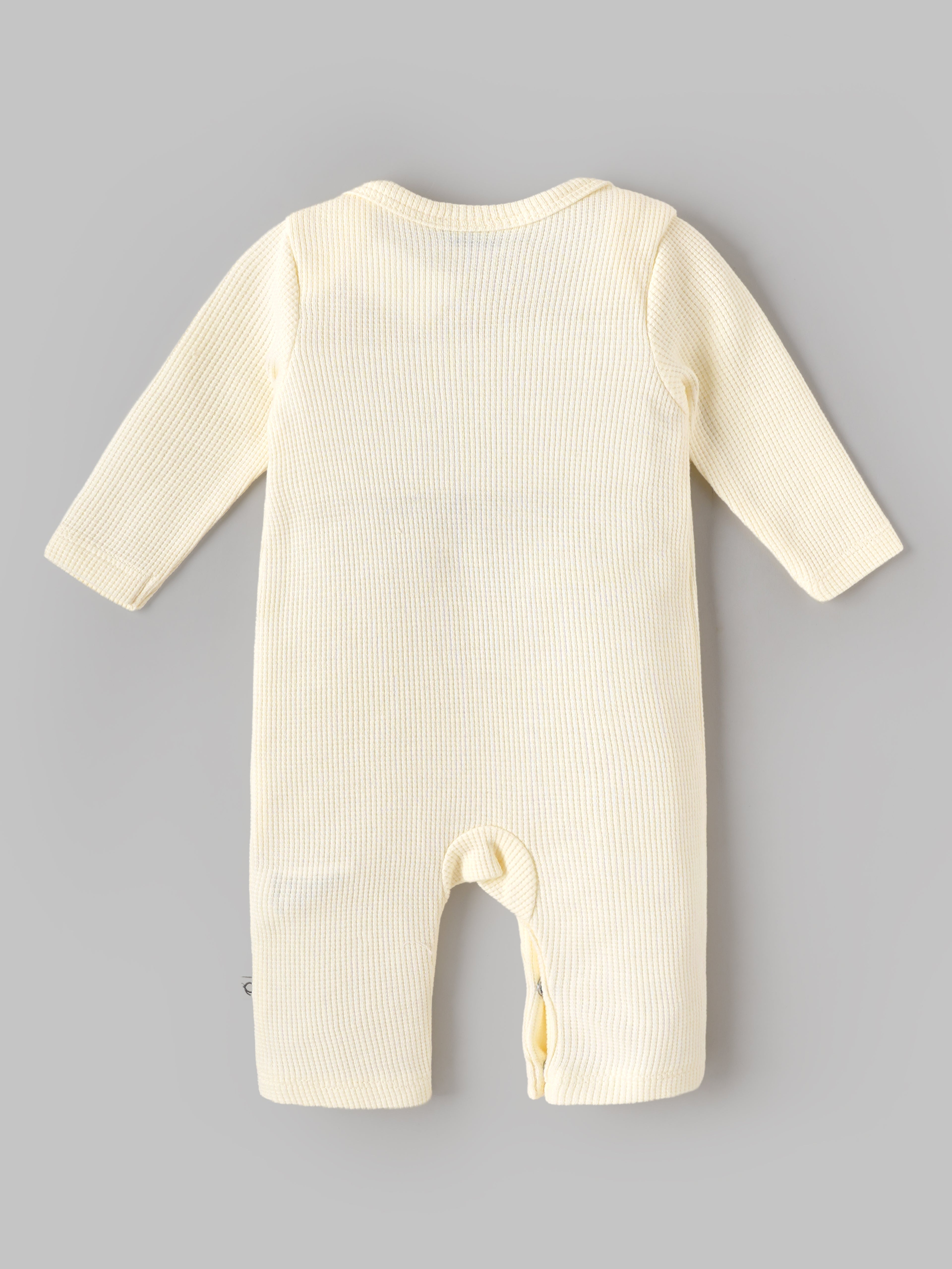 Popees Baby Boys Waffle Knit Romper | Soft Cotton Long Sleeve One-Piece with Train Embroidery |0–9 Months