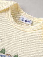 Popees Baby Boys Waffle Knit Romper | Soft Cotton Long Sleeve One-Piece with Train Embroidery |0–9 Months
