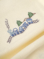 Popees Baby Boys Waffle Knit Romper | Soft Cotton Long Sleeve One-Piece with Train Embroidery |0–9 Months