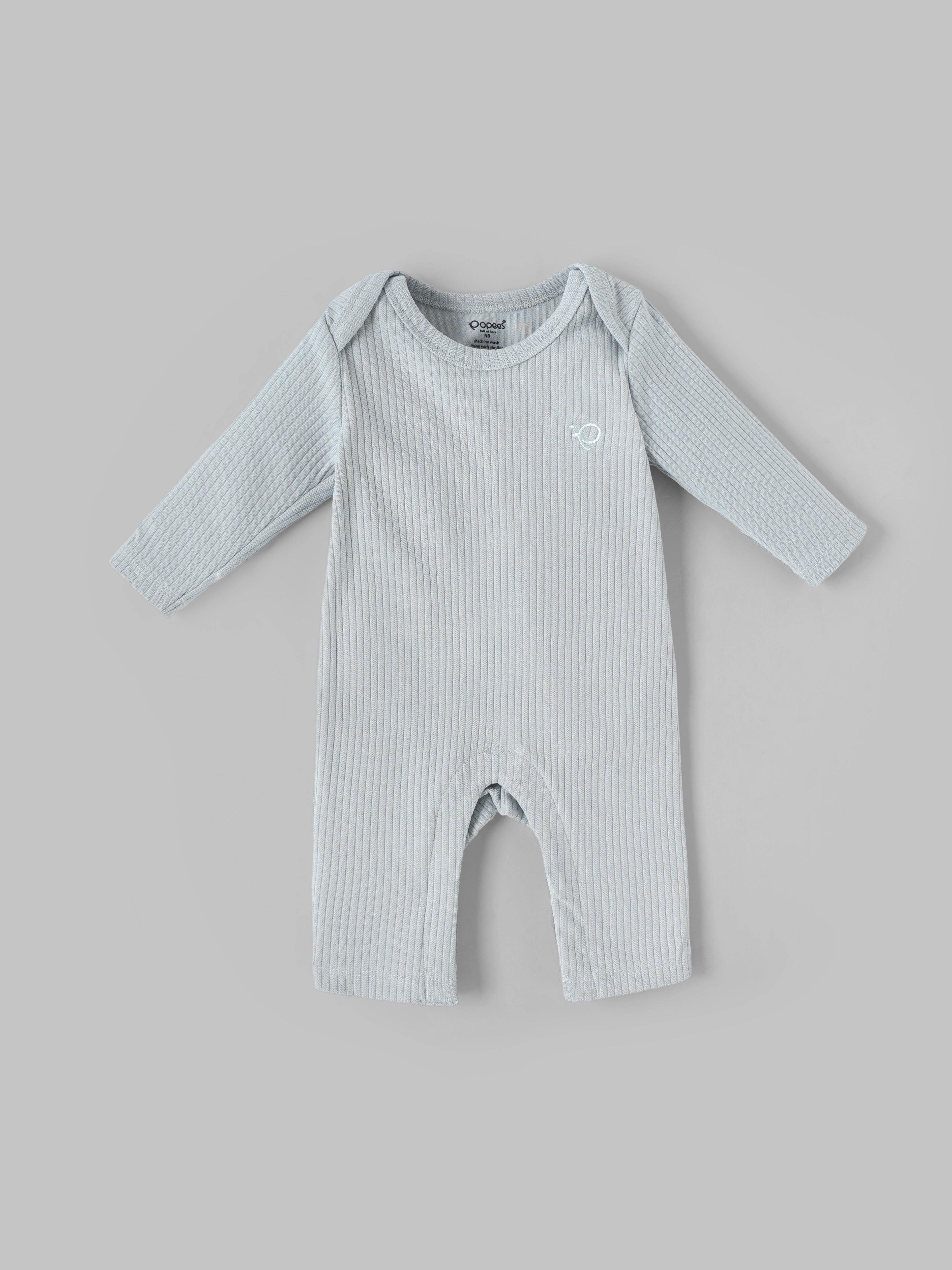 Popees Baby Boys Ribbed Cotton Full Sleeve Romper with Snap Closure| Tiny Baby, Newborn-6 Months