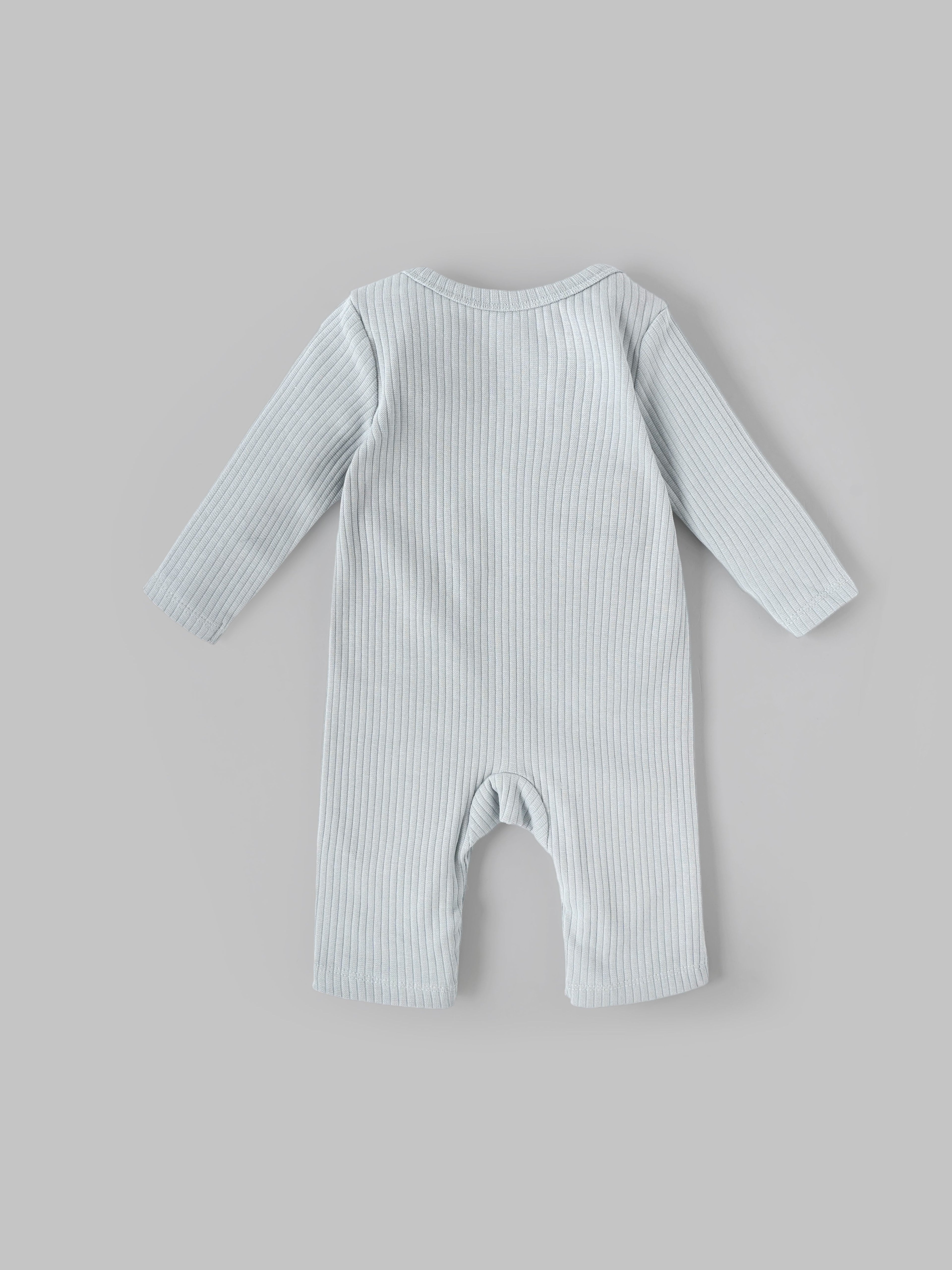 Popees Baby Boys Ribbed Cotton Full Sleeve Romper with Snap Closure| Tiny Baby, Newborn-6 Months