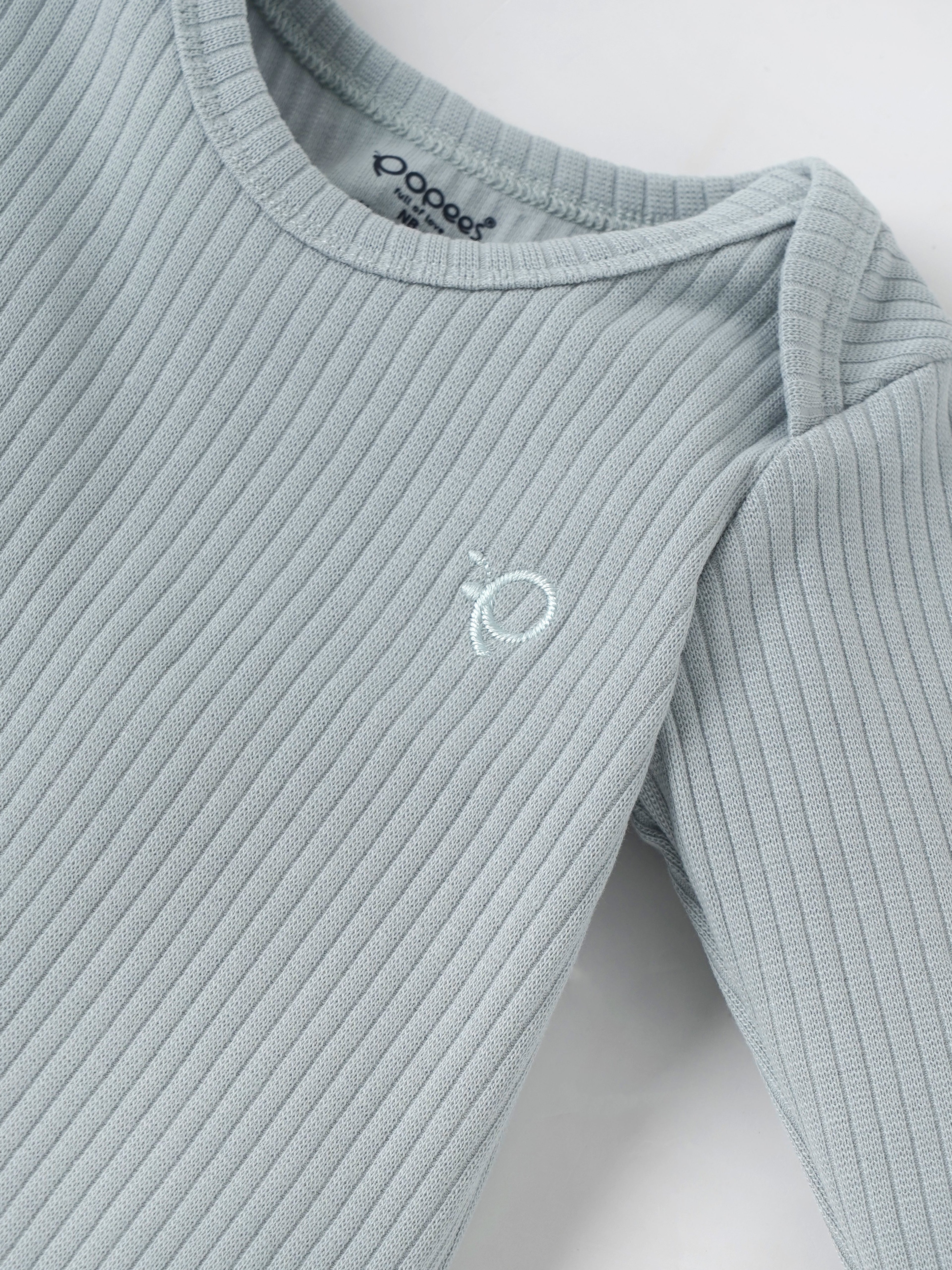 Popees Baby Boys Ribbed Cotton Full Sleeve Romper with Snap Closure| Tiny Baby, Newborn-6 Months