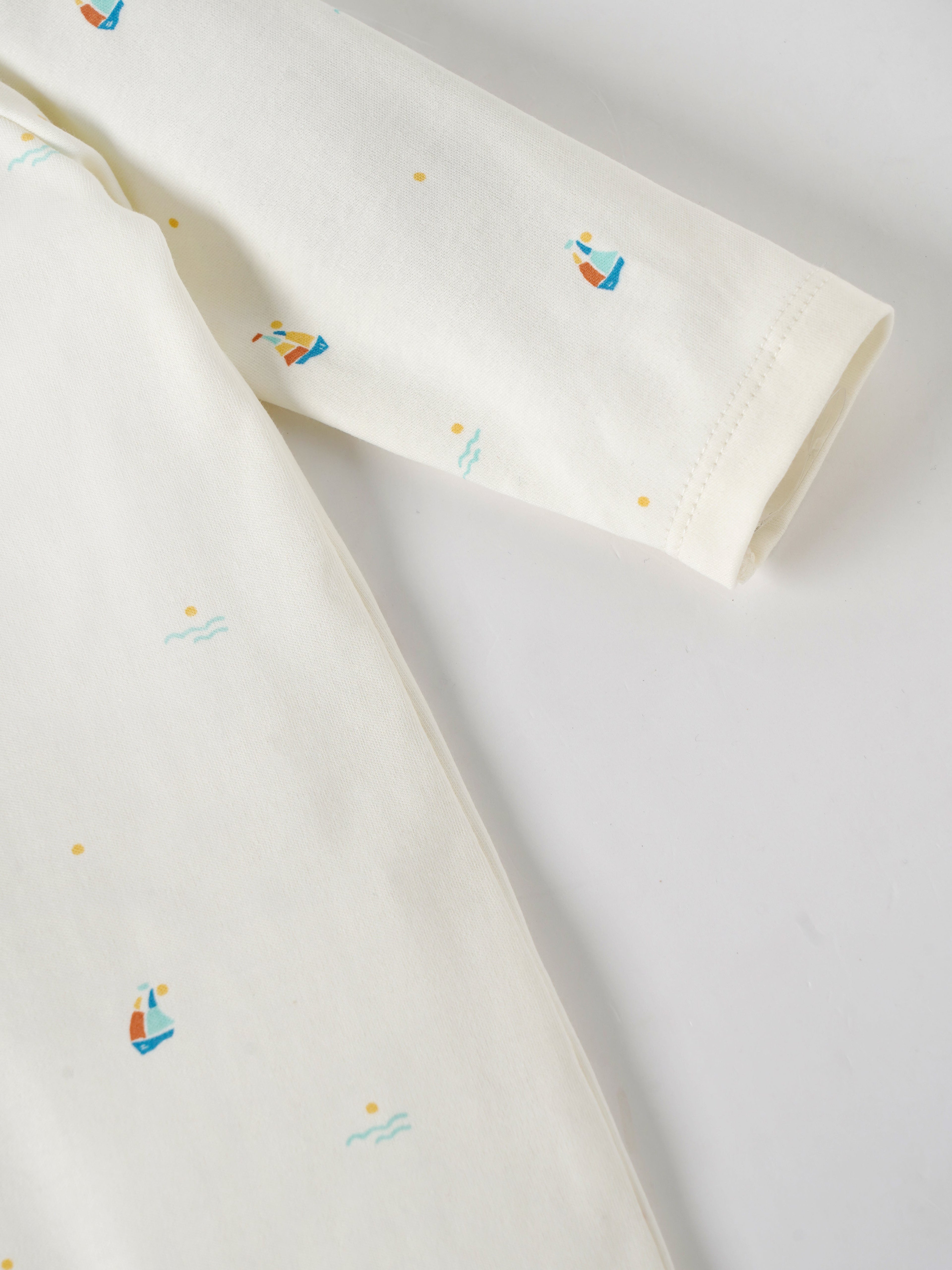 Popees Baby Printed Romper |Cotton Infant Romper, Sailboat Print | Tiny Baby, Newborn to 6 Months