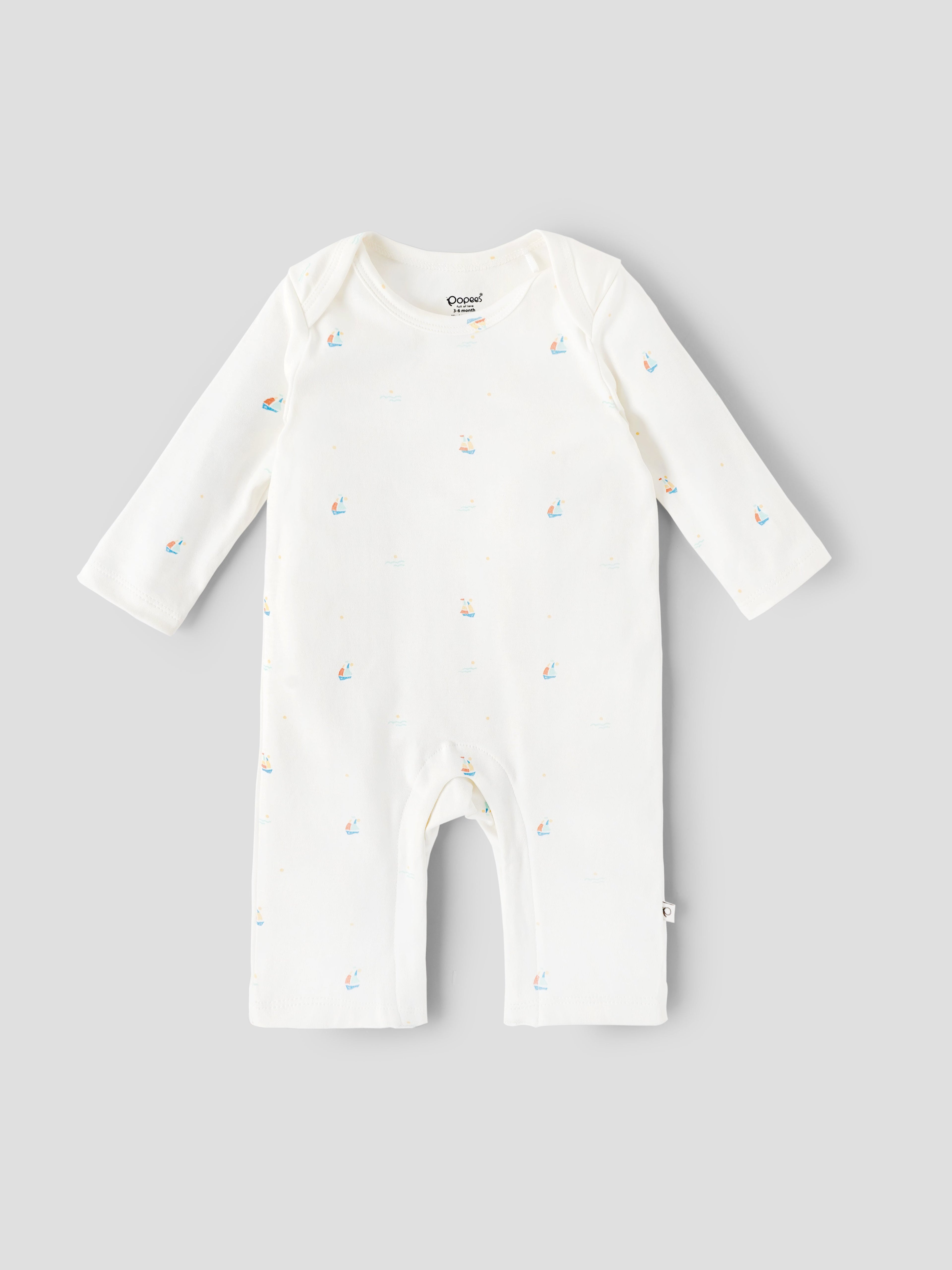 Popees Baby Printed Romper |Cotton Infant Romper, Sailboat Print | Tiny Baby, Newborn to 6 Months