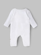 Popees Baby Boys White Cotton Full-Length Sleepsuit| Tiny Baby, Newborn to 6 Months