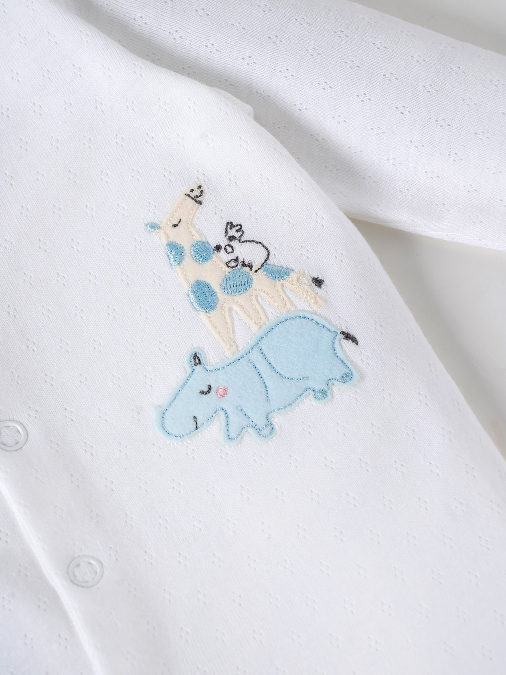 Popees Baby Boys White Cotton Full-Length Sleepsuit| Tiny Baby, Newborn to 6 Months