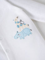 Popees Baby Boys White Cotton Full-Length Sleepsuit| Tiny Baby, Newborn to 6 Months