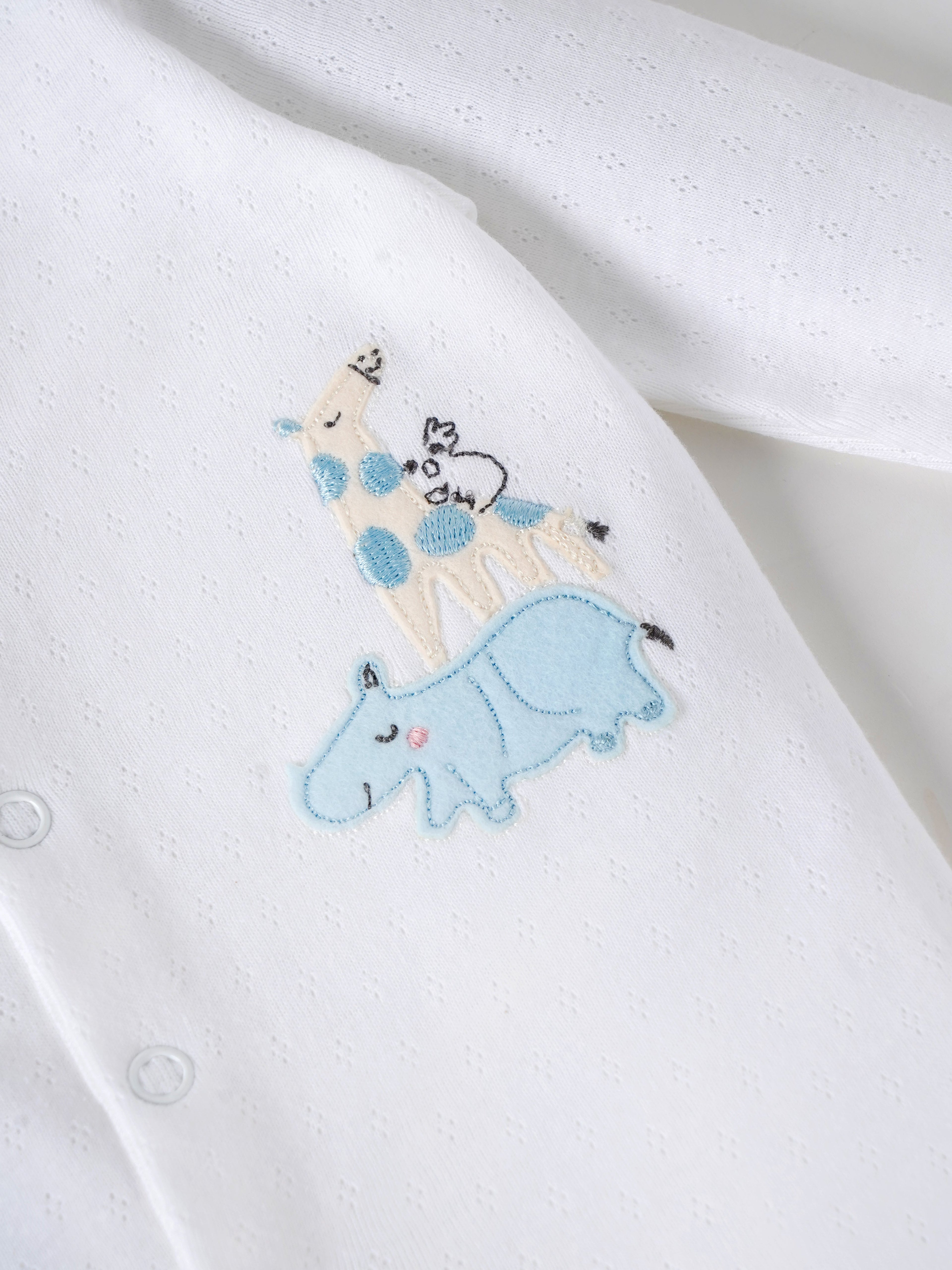 Popees Baby Boys White Cotton Full-Length Sleepsuit| Tiny Baby, Newborn to 6 Months