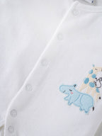 Popees Baby Boys White Cotton Full-Length Sleepsuit| Tiny Baby, Newborn to 6 Months
