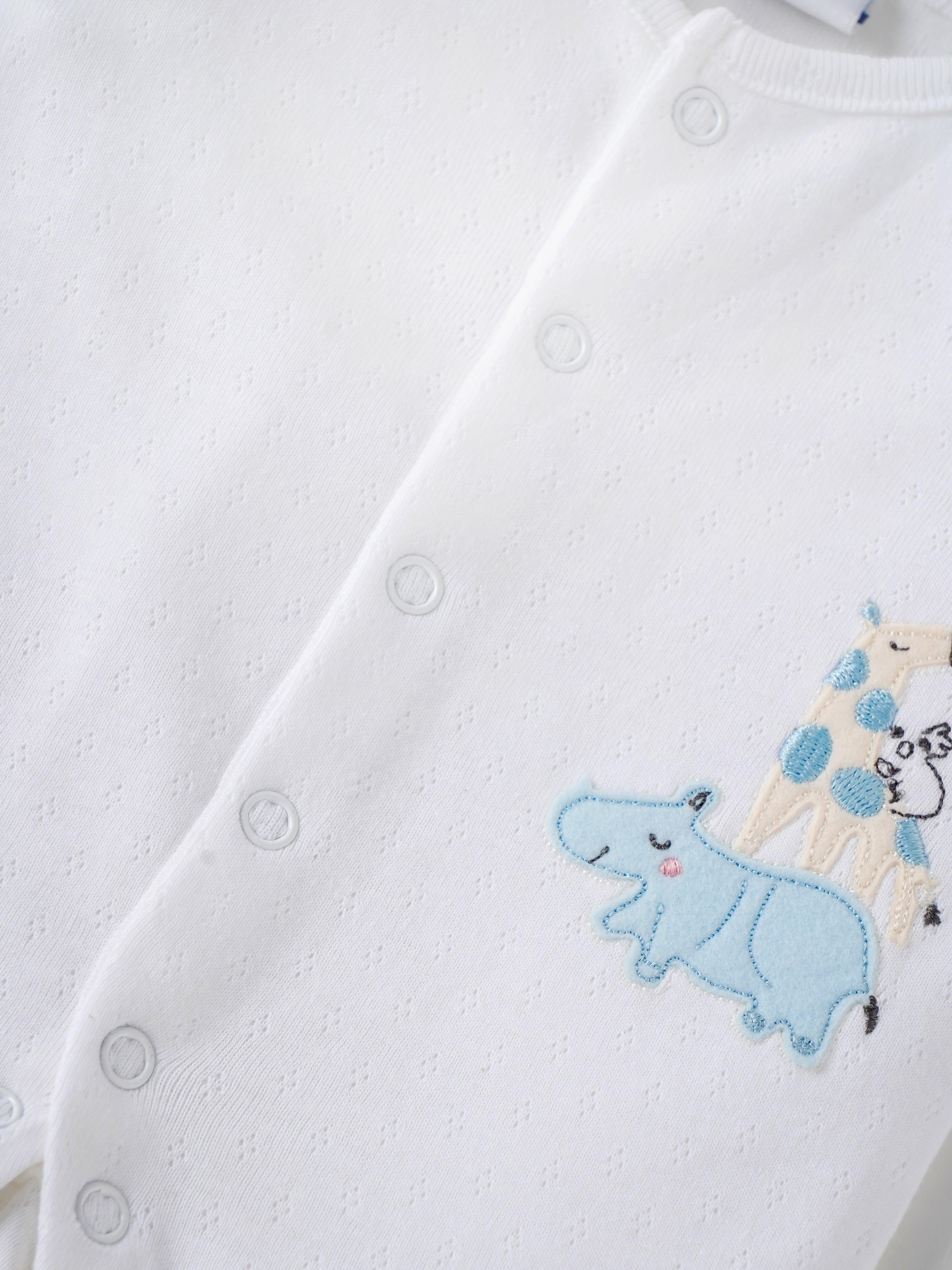 Popees Baby Boys White Cotton Full-Length Sleepsuit| Tiny Baby, Newborn to 6 Months