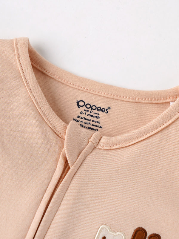 Popees Baby Boys Full Sleeve Sleepsuit| Peach| Newborn To 9 Months