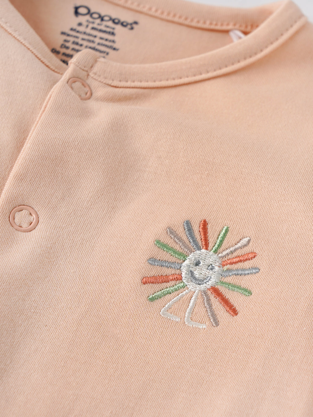 Popees Peach Baby Sleepsuit with Sun Embroidery | Tiny Baby, Newborn to 6 M