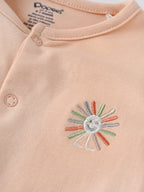 Popees Peach Baby Sleepsuit with Sun Embroidery | Tiny Baby, Newborn to 6 M