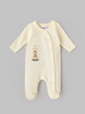 Popees Baby Soft & Comfy Full Sleeve Waffle Footed Romper | Cute Bear Embroidery |NB-6 Months