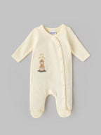 Popees Baby Soft & Comfy Full Sleeve Waffle Footed Romper | Cute Bear Embroidery |NB-6 Months