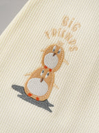 Popees Baby Soft & Comfy Full Sleeve Waffle Footed Romper | Cute Bear Embroidery |NB-6 Months