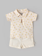 Popees Baby Boys Soft & Stylish Printed Top & Bottom Set | Cute Floral Print Collared Top with Front Pocket & Matching Shorts | Comfortable Casual Wear Set | 0-9 Months