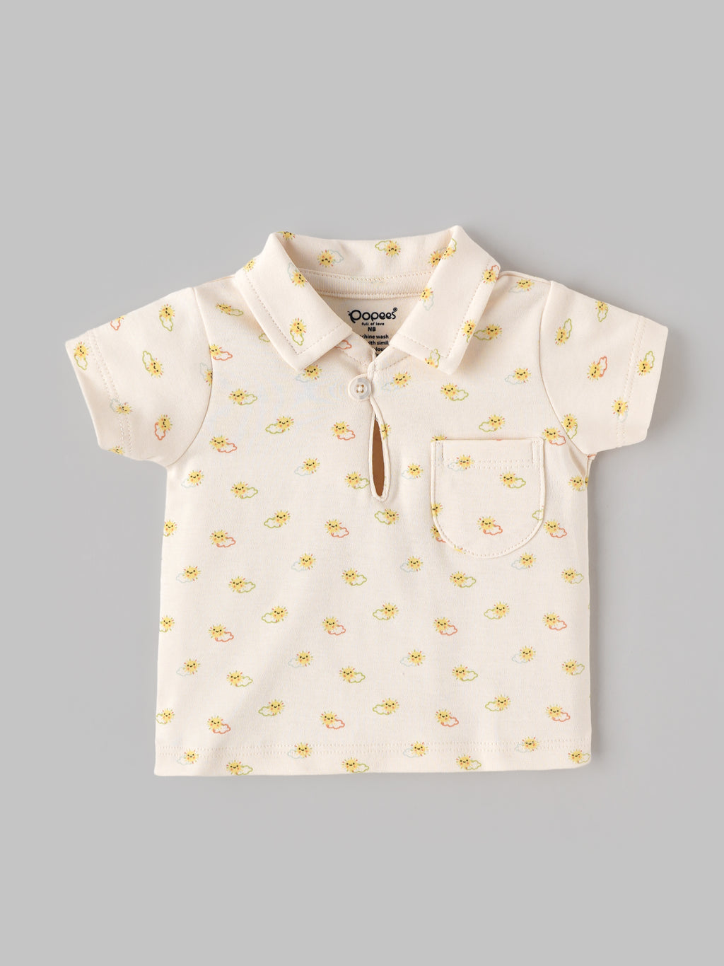 Popees Baby Boys Soft & Stylish T-Shirt | Cute Collared Half Sleeve Top with Front Pocket | Comfortable Casual Wear | 0-9 Months