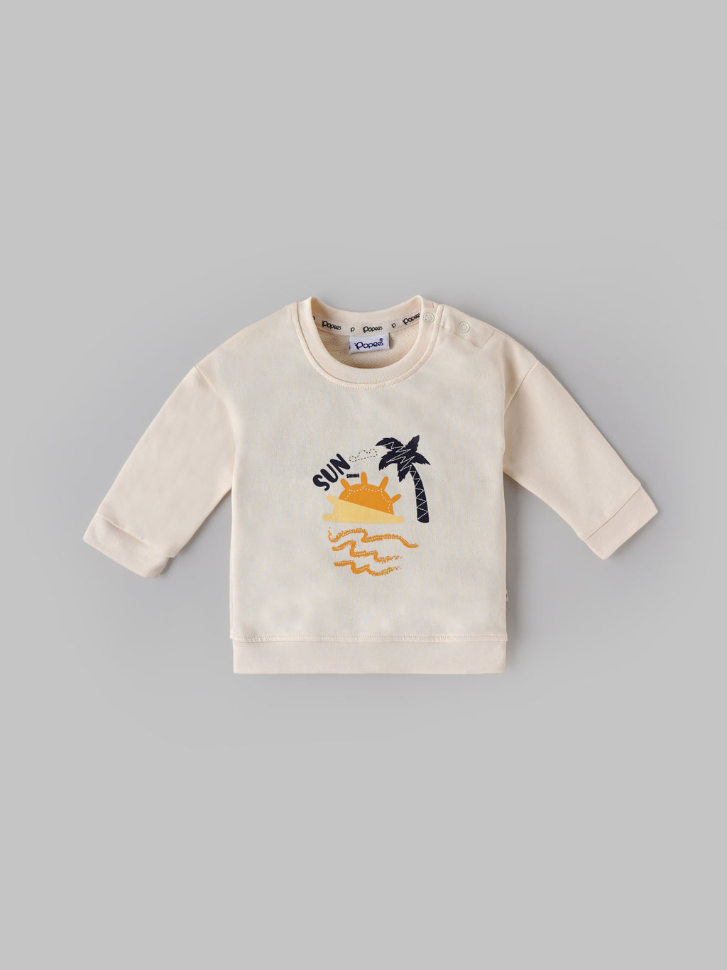 Popees Baby Boys Full Sleeves Cotton Co-ord Set| Cream| Newborn To 9 Months
